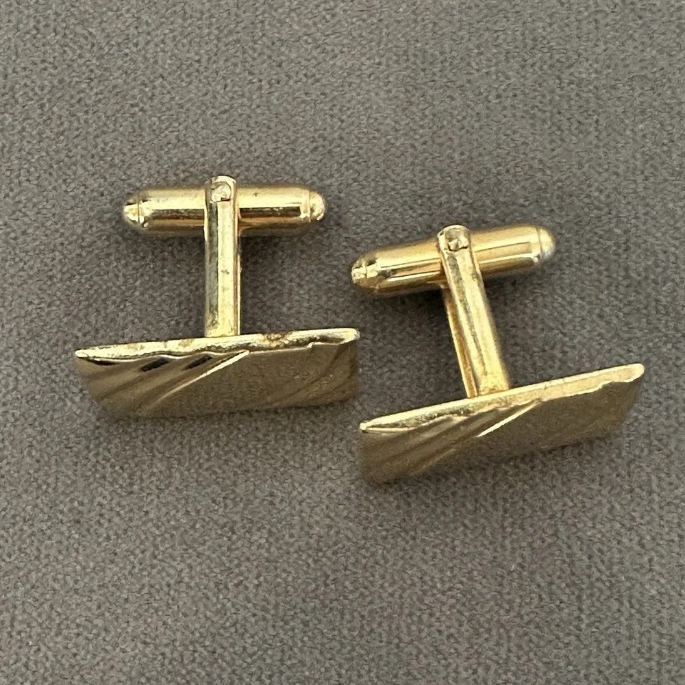 Vintage‎ Anson Gold Tone Men's Cufflink Mid-Century Tie Clasp Set MCM Wedding